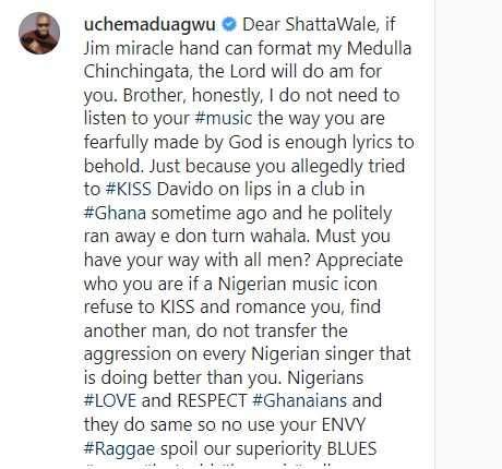 'Shatta Wale is angry because Davido refused to kiss him once' - Uche Maduagwu alleges