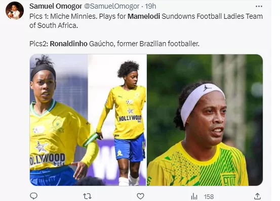 Football fans spotted the resemblance between Miche Minnies and Ronaldinho and made an assessment they could be related.