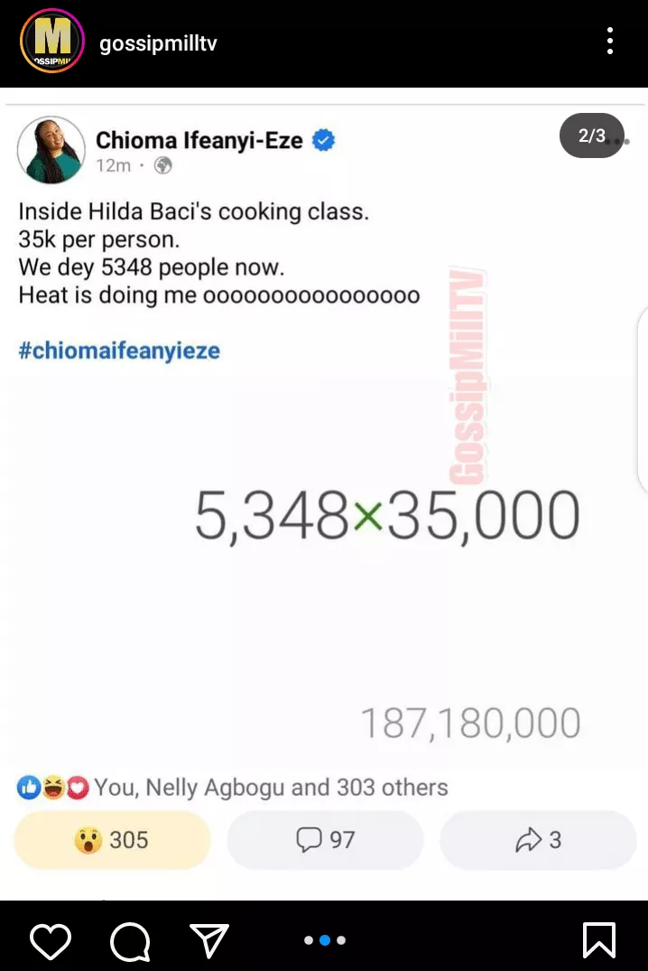 Chef Hilda Baci reportedly made over ₦187 Million from her cooking class