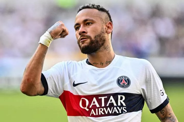 Paris Saint-Germain's Neymar celebrates after scoring a goal against Jeonbuk Hyundai Motors during their friendly football match at the Asiad Main Stadium in Busan on August 3, 2023. (Photo by ANTHONY WALLACE / AFP) (Photo by ANTHONY WALLACE/AFP via Getty Images)