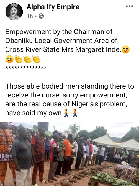 'Who have we offended in this country?' - Mixed reactions as Cross River LG chairman empowers constituents each with one tuber of yam, hoe and cutlass