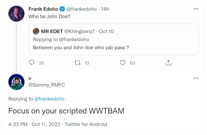 Your stupidity was well-planned and handed down from previous generations - Frank Edoho tackles troll who tried dragging him