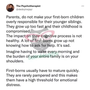 Why you shouldn't make your first-born children overly responsible for their younger siblings -