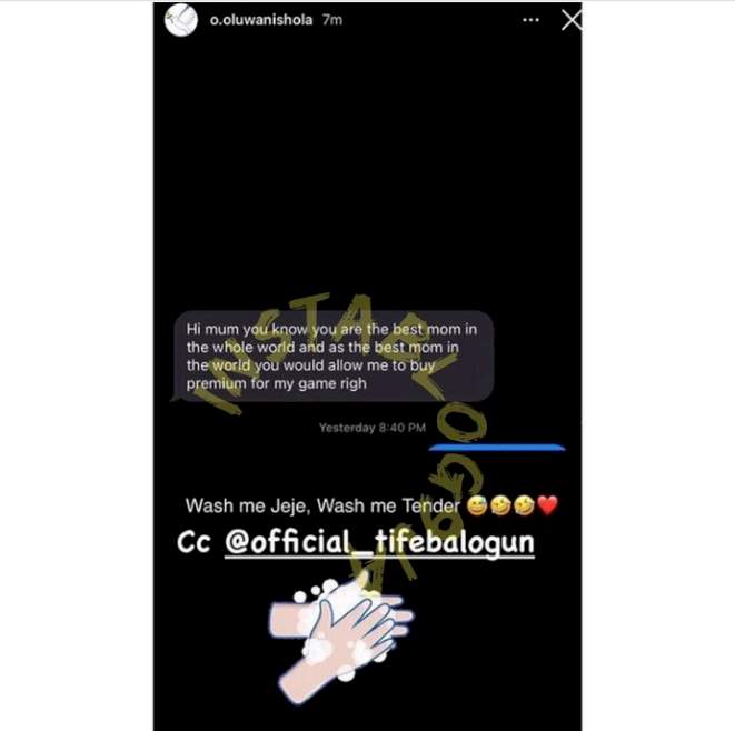 Wizkid's babymama, Shola shares the message she received from her 10-year-old son, Tife (Screenshot)