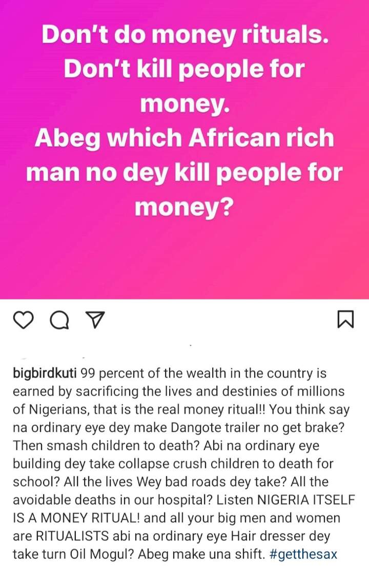 Which African rich man does not kill people for money? - Seun Kuti asks