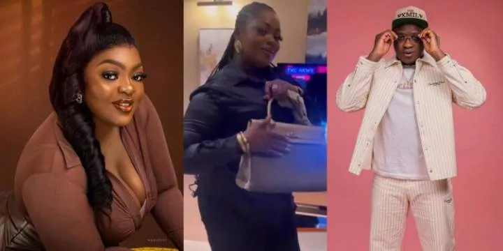 "Our pastor no dey collect, na im dey give us" - Actress, Eniola Badmus brags as Pastor Tobi Adegboyega gifts her a Hermes bag (video)