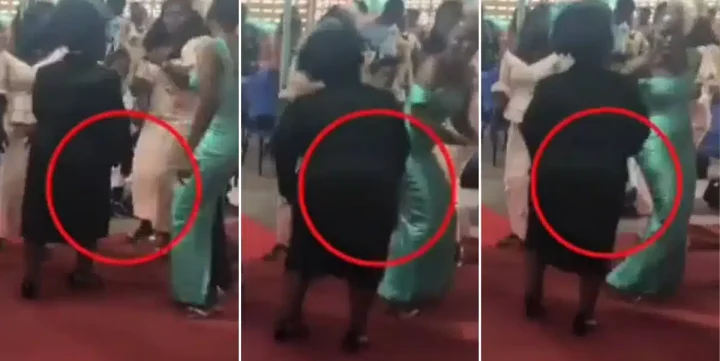 Moment pastor's wife spanked lady for dancing 'inappropriately' at wedding (Video)