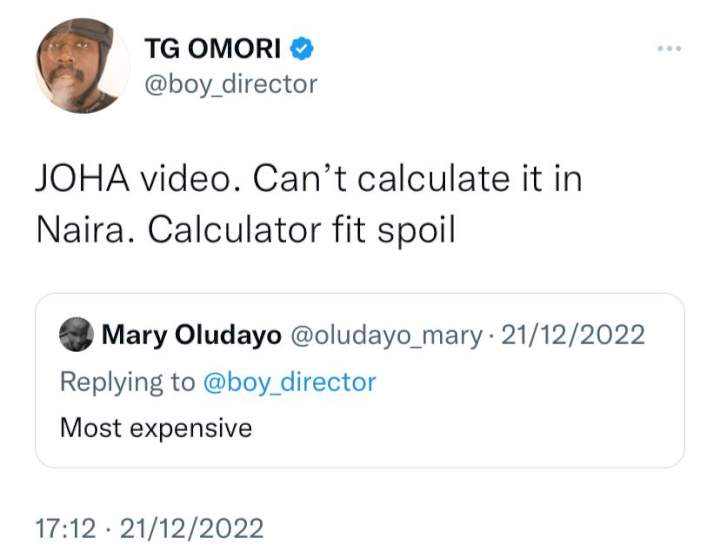 TG Omori causes a stir as he reveals Asake's Joha music video cost $165k (over ₦75 million)