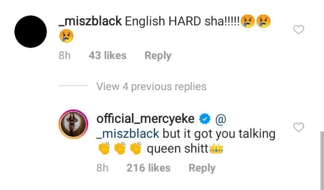 Mercy Eke reacts after she was dragged to filth over “bad English”