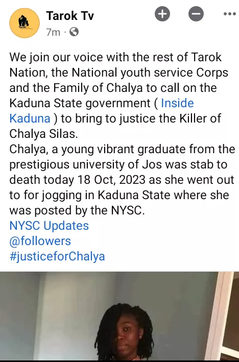 Corps member stabbed to death by suspected robbers while jogging in Kaduna