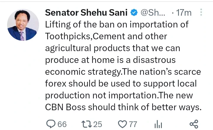 Lifting Of Ban on Toothpicks, Agricultural Products We Produce Is a Disastrous Strategy - Shehu Sani
