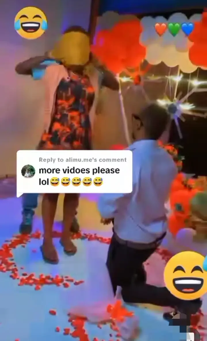 Lady screams, runs away after boyfriend surprised her with marriage proposal, video sparks reactions