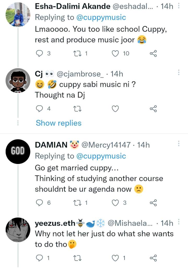 Twitter users react as DJ Cuppy reveals she