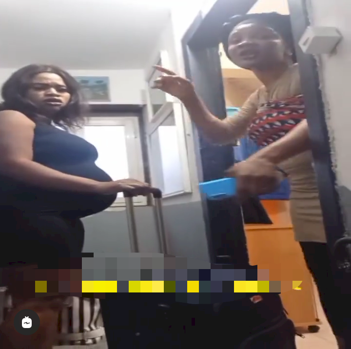 "Nah your husband give me belle" - Pregnant side chic trade words with legal wife as she forces herself into matrimonial home of lover (Video)