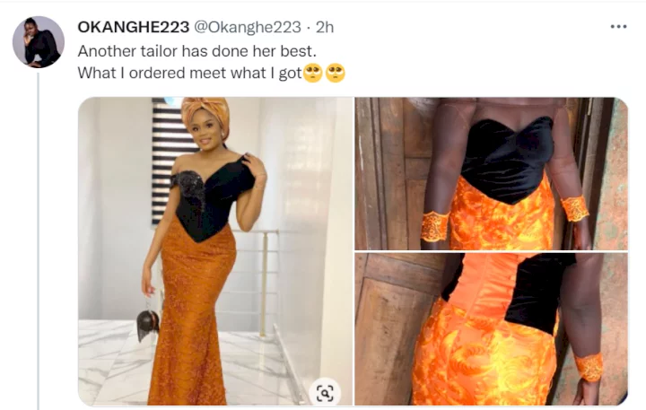 Lady shares photo of what she ordered and what she got from her tailor 