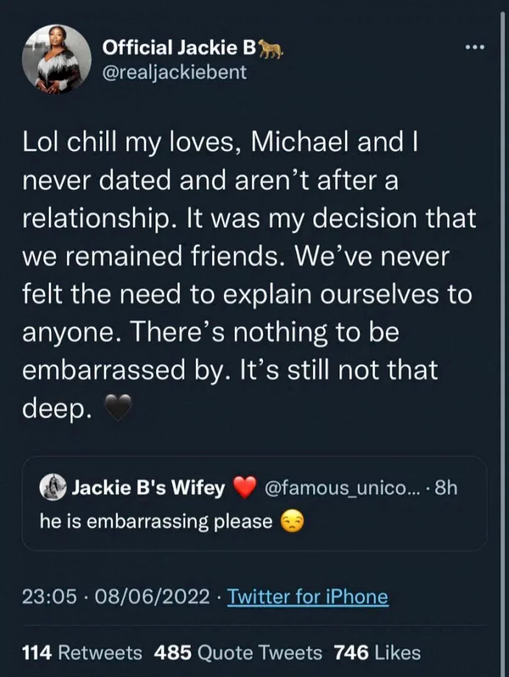 'Michael and I never dated' - Jackie B drops bombshell, fans react