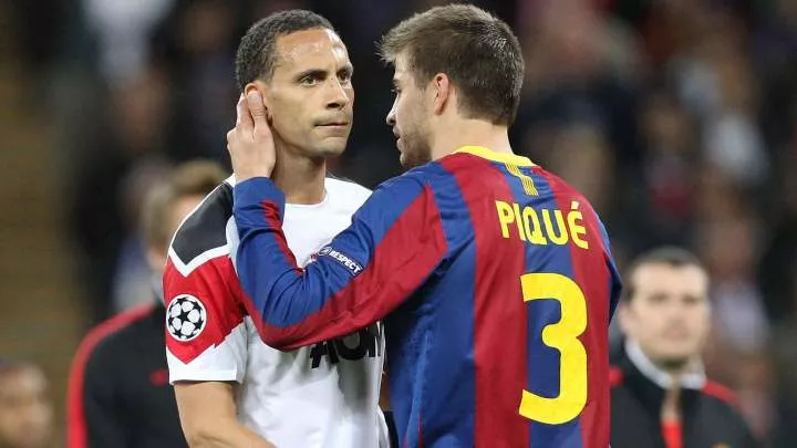 Gerard Pique consoles Rio Ferdinand after Barcelona beat Manchester United in the Champions League final -- Gettyimages
