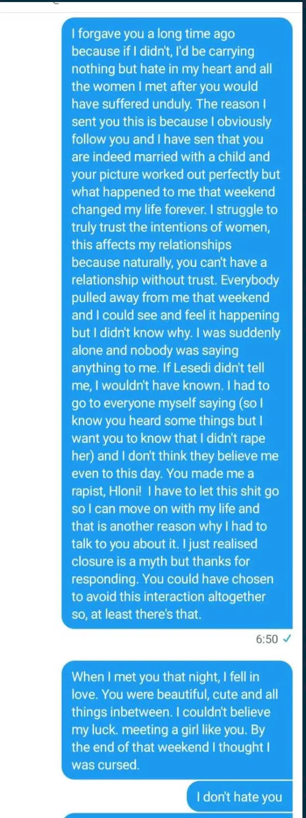 Man falsely accused of rape confronts his accuser years later; shares their chat where she confessed (Screenshots)