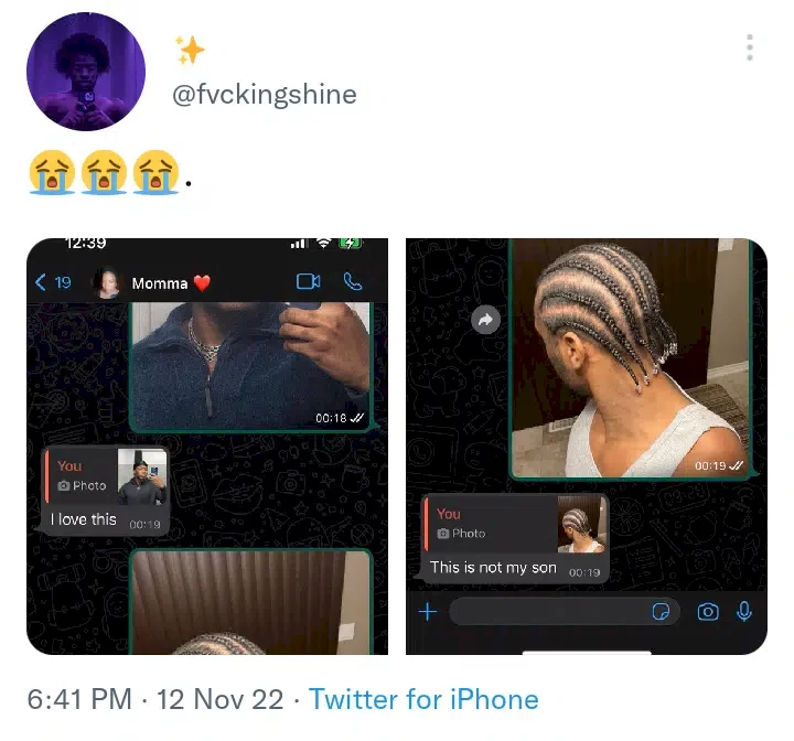 Nigerian mother instantly denies her son after seeing his new haircut (Photos)