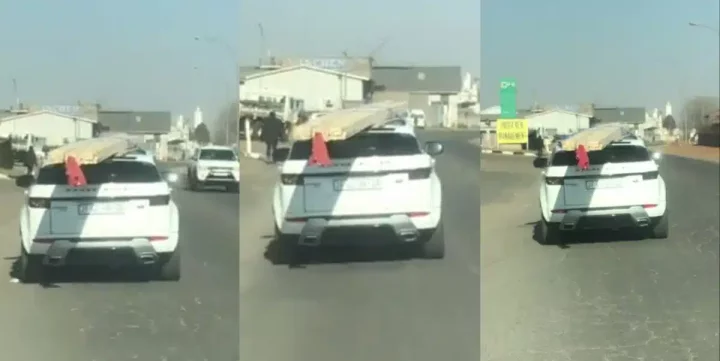 "Something wey Portable fit do" - Netizens react as man is spotted transporting planks with Range Rover (Video)