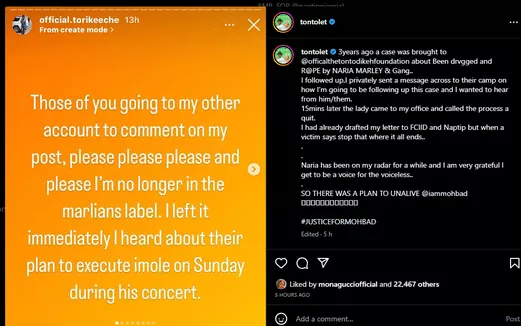 'Naira Marley and gang raped Tori Keeche' - Tonto Dikeh shares how artist's signee sort help from her