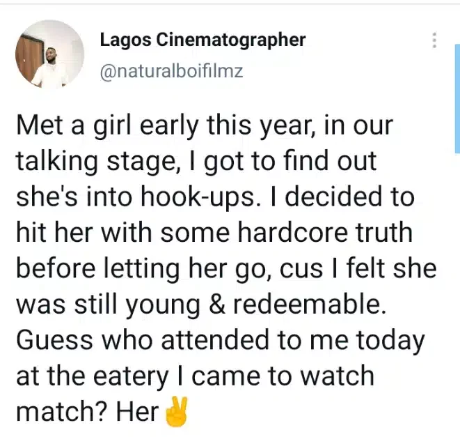 From hookup girl to waitress - Man narrates how he transformed lady's life