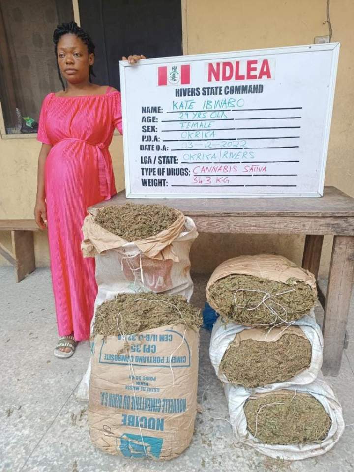 NDLEA arrests pregnant woman with 34.4kgs of cannabis in Rivers 