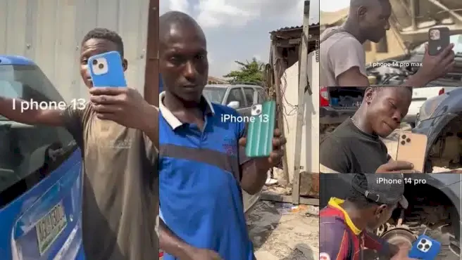 "All of them look like person way never chop" - Speculations as mechanics flaunt iphone devices (Video)