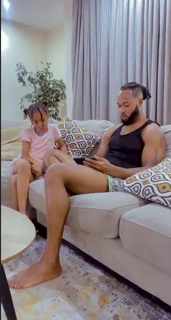 'Catch them young!' - Heart-melting video shows singer Flavour giving daughter, Sophia music lesson (Watch)