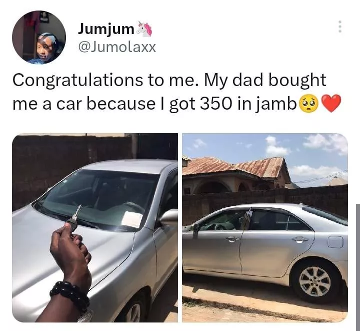 Dad reportedly buys daughter a new car for scoring 350 in JAMB