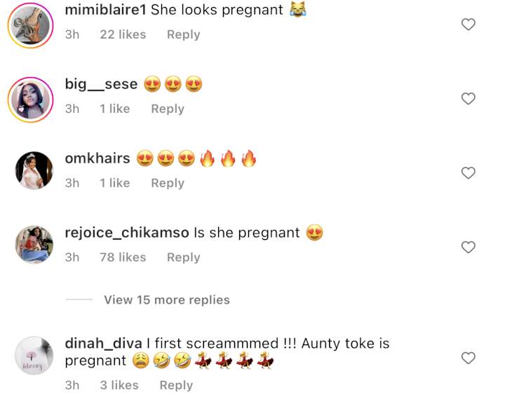 Tokstar is pregnant - netizens shriek in excitement over Toke Makinwa's 'bulky midriff'
