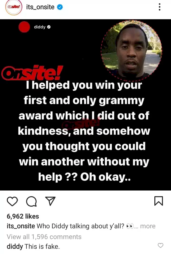 Diddy reacts to viral post of him mocking artist over Grammy Award loss