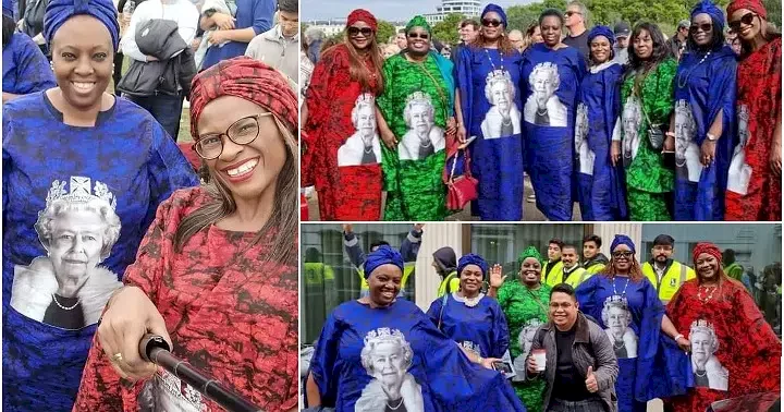 Nigerian ladies storm Queen Elizabeth's burial in the UK dressed in their Asoebi clothes (Photos)