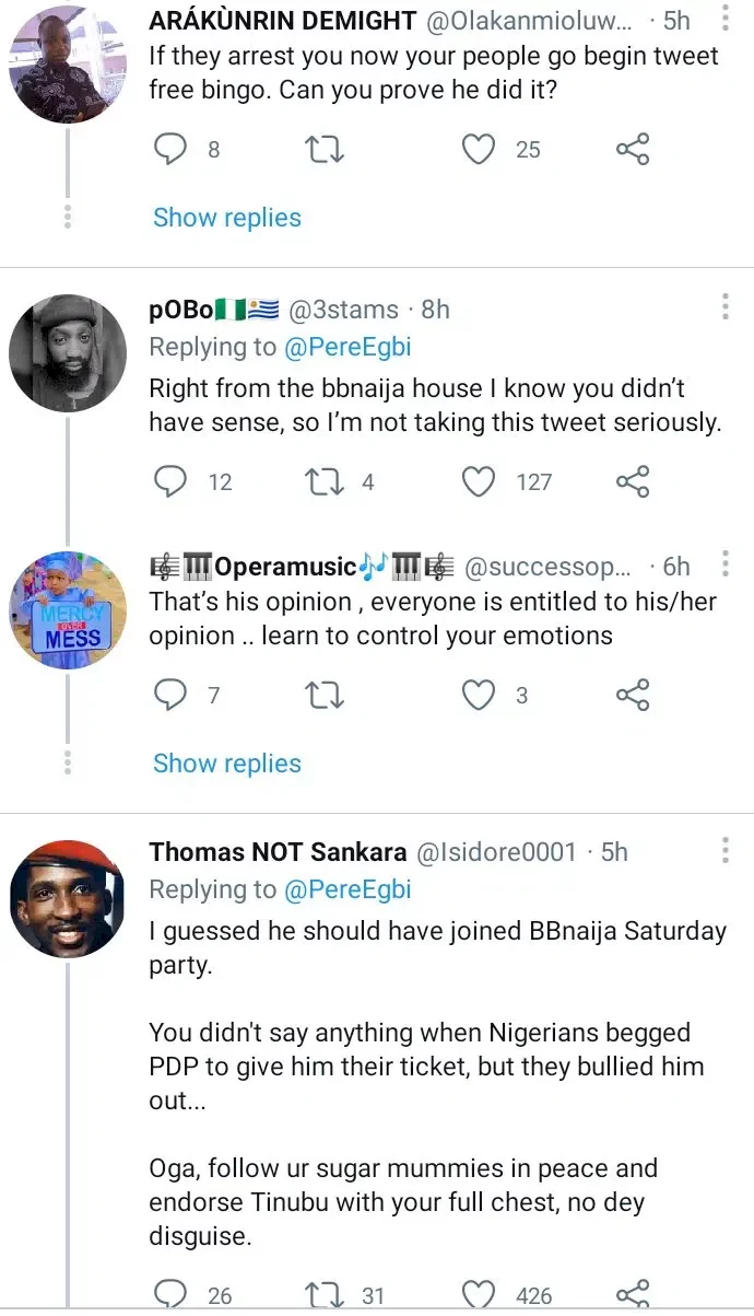 Pere dragged to filth over comment about Peter Obi