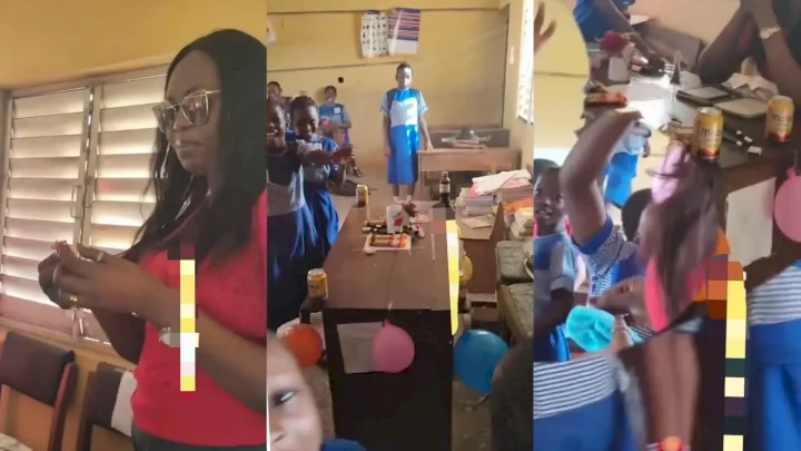 Primary school teacher gets emotional as her pupils surprise her on birthday (Video)