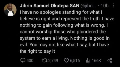 I've No Apologies Standing For What I Believe Is Right & Represent The Truth- Jibrin Okutepa Tells Critics