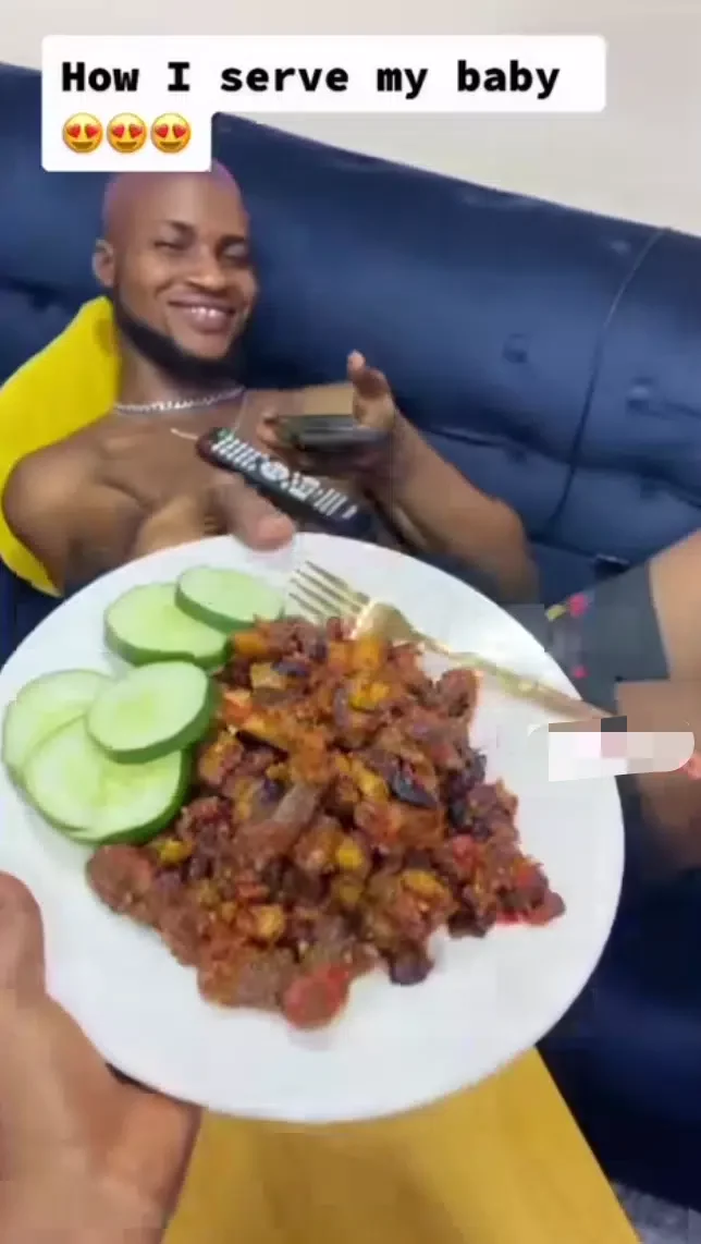 'How I serve my baby' - Nigerian lady gets tongues wagging as she shares romantic video serving her boyfriend