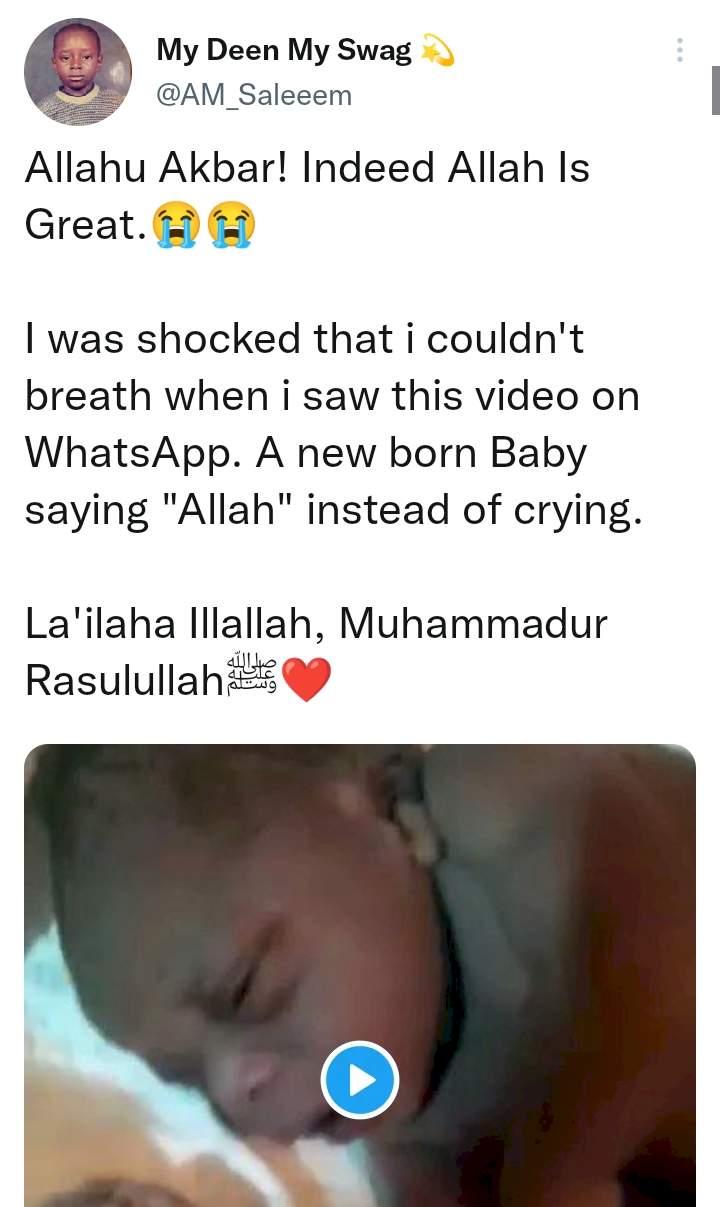 Man celebrates newborn infant that called out 'Allahu' instead of crying (Video)