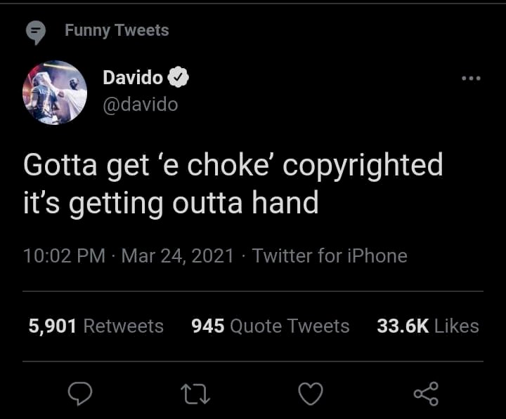 Davido set to get “e choke” copyrighted hours after Wizkid rebranded it