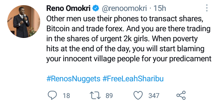 'Any man that sends 'urgent 2k' to a girl using iPhone 12 is not wise' - Reno Omokri