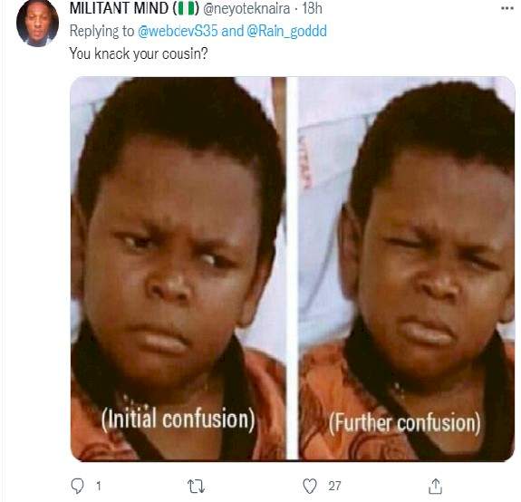 Twitter users left in total shock as Nigerian man narrates how he slept with his cousin for almost a year