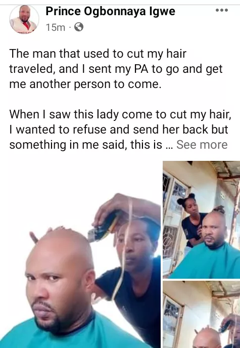 I wanted to refuse and send her back - Nigerian pastor reveals his initial reaction to a female barber brought to cut his hair