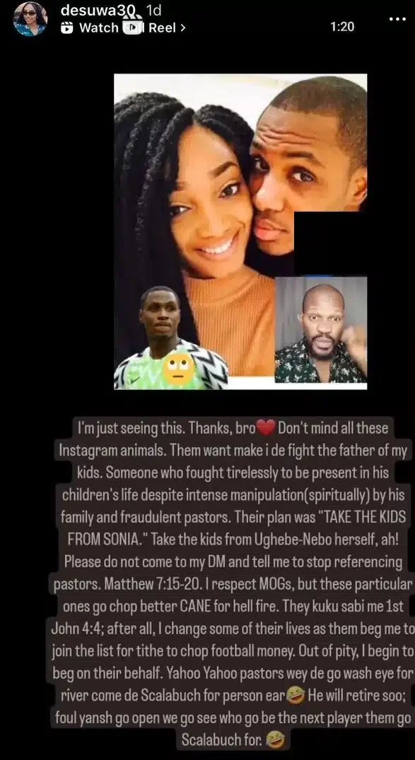 Sonia Ighalo blasts 'yahoo pastor' who tried to profit off their marriage issue