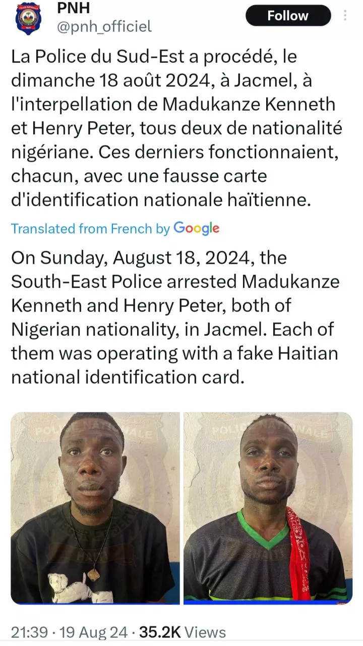 Nigerians arrested in Haiti for faking nationality