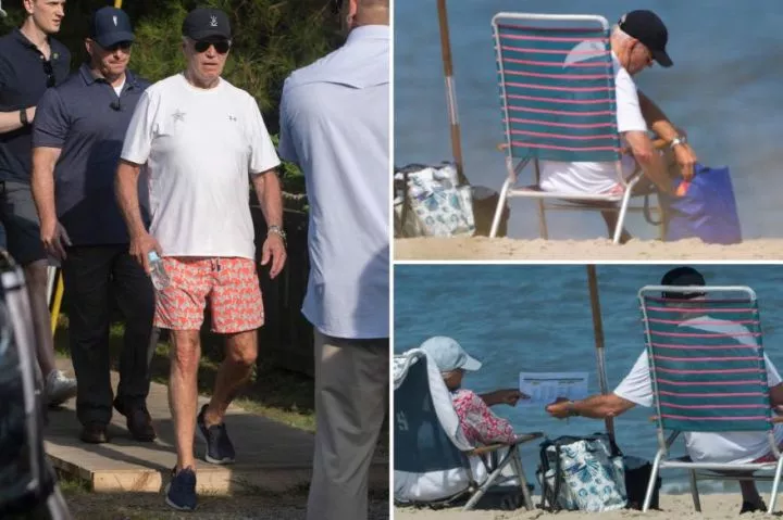 US president Joe Biden chills on beach for second straight week after vowing to 'finish strong' (photos)