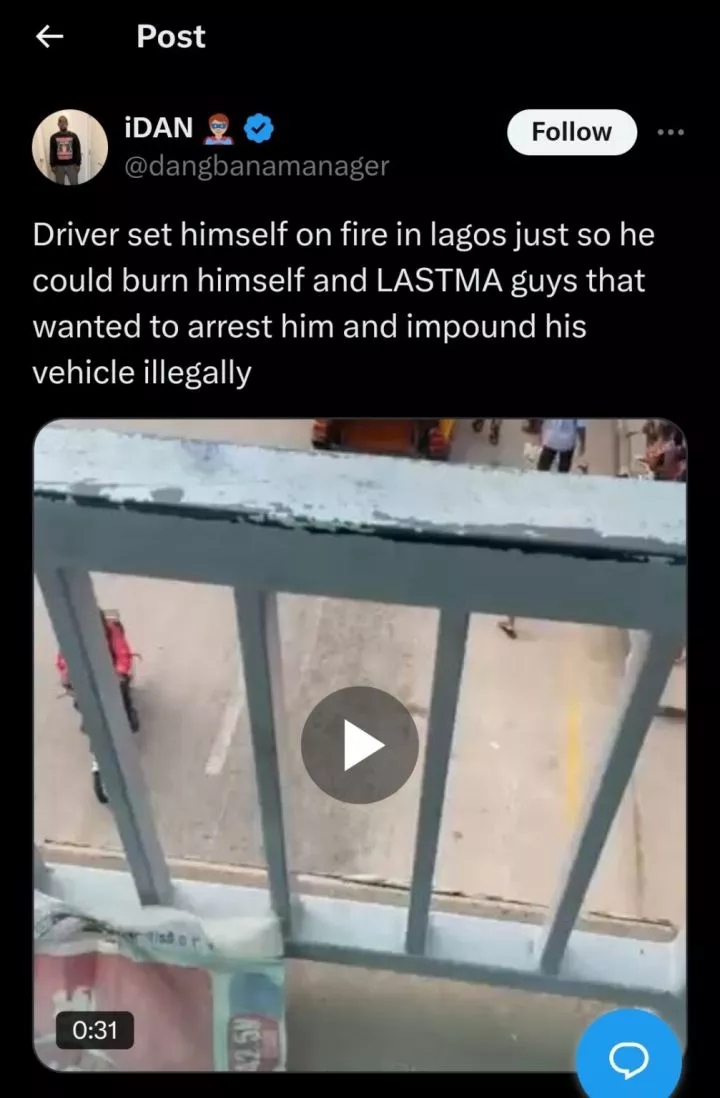 Bus driver sets himself, LASTMA officers on fire in Lagos during attempt to arrest and impound his vehicle