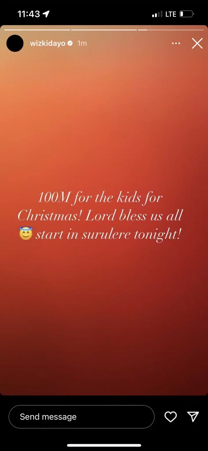 Wizkid announces ₦100 million Naira for Kids' Christmas