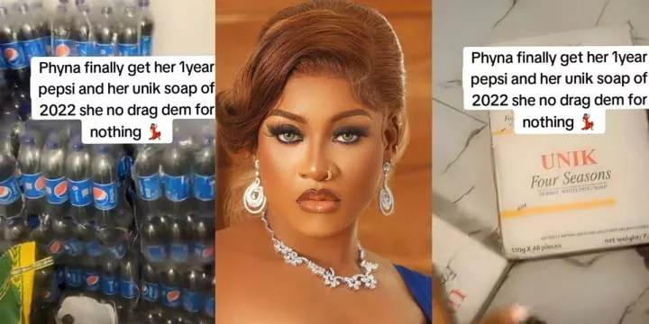 Phyna receives long-awaited 1-year supply of Pepsi, UNIK soap amid prize dispute, asks fans if they want some