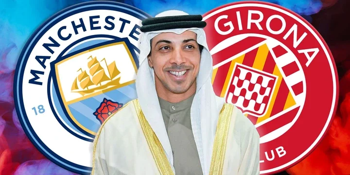 Sheikh Mansour alongside the Manchester City and Girona crests.