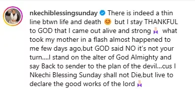 'What took my mother in a flash almost happened to me' - Nkechi Blessing recounts
